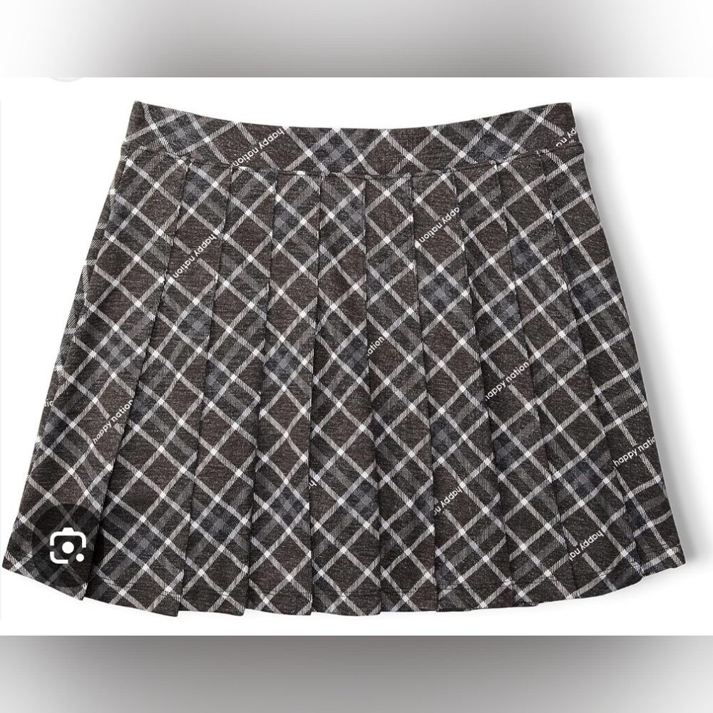 Plaid A-Line Skirt - Black and Gray